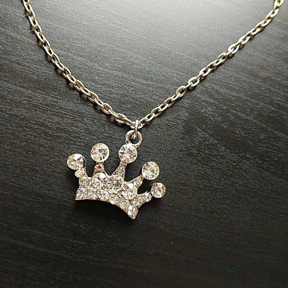Anklet, Rhinestone Pave Crown silver 10.5" new old stock fashion jewelry